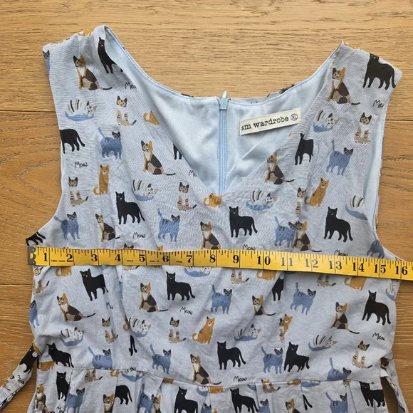 SM Wardrobe Della Cat Print Sleeveless Tie Back Dress Size XL - Picture 8 of 12